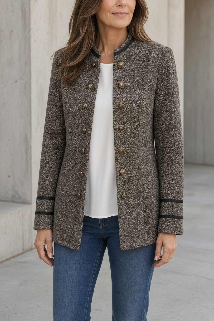 Elena | Textured Blazer with Gold-Tone Buttons
