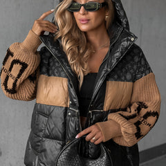 Natalie | Contrast-Sleeve Puffer Coat