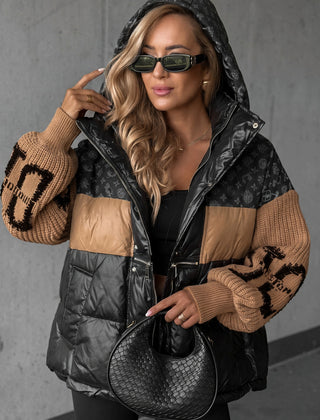 Natalie | Contrast-Sleeve Puffer Coat