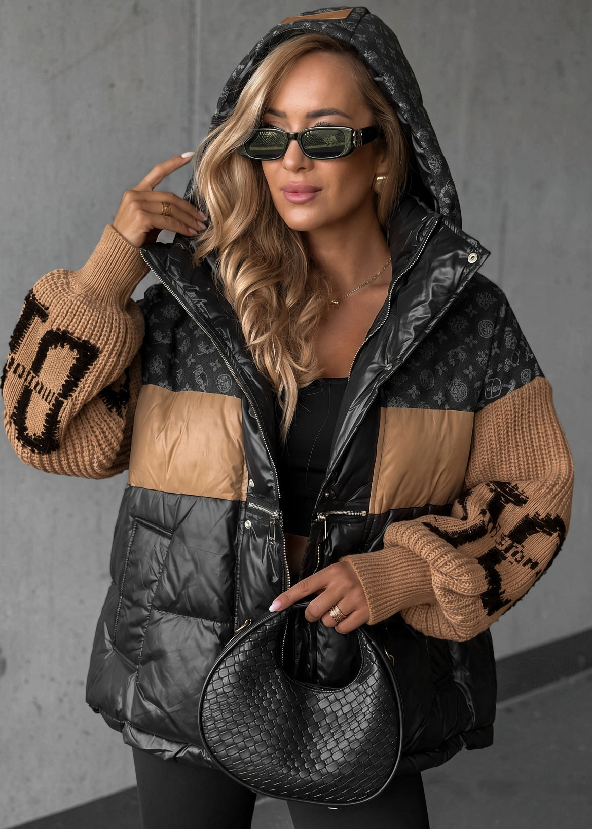 Natalie | Contrast-Sleeve Puffer Coat
