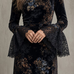 Luna | Lace-Sleeve Velvet Maxi Dress