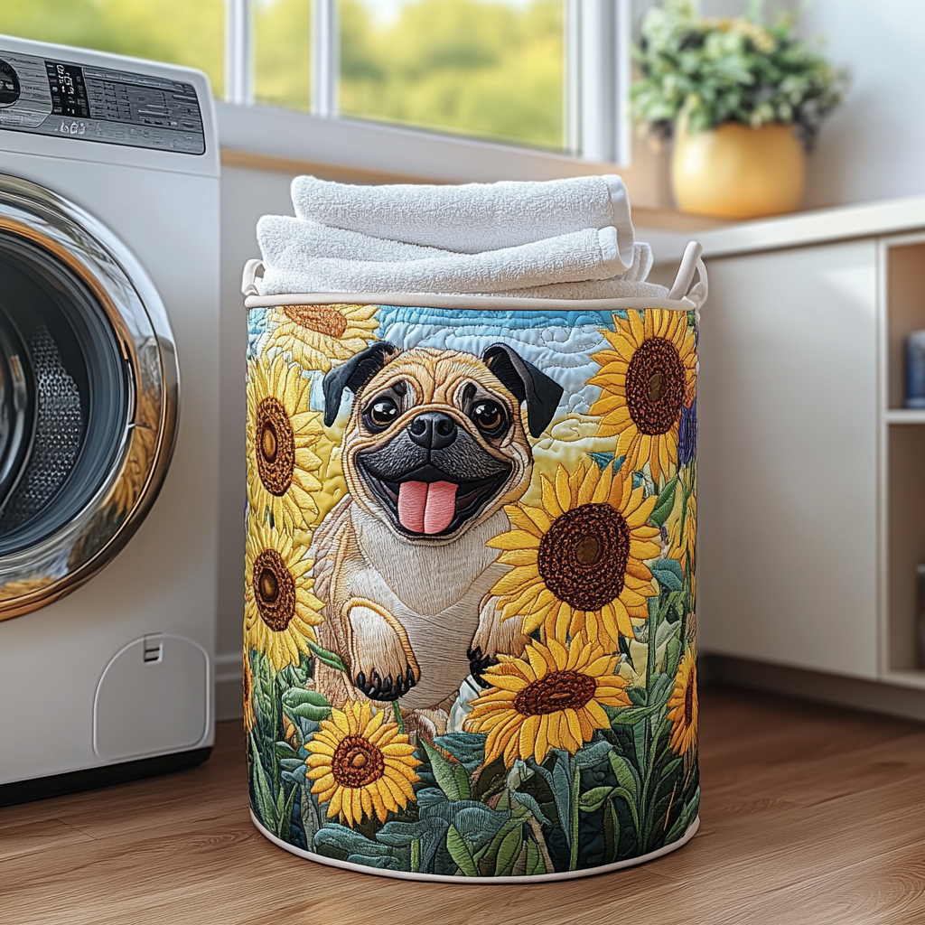 Winston | Happy Pug Quilted Laundry Basket