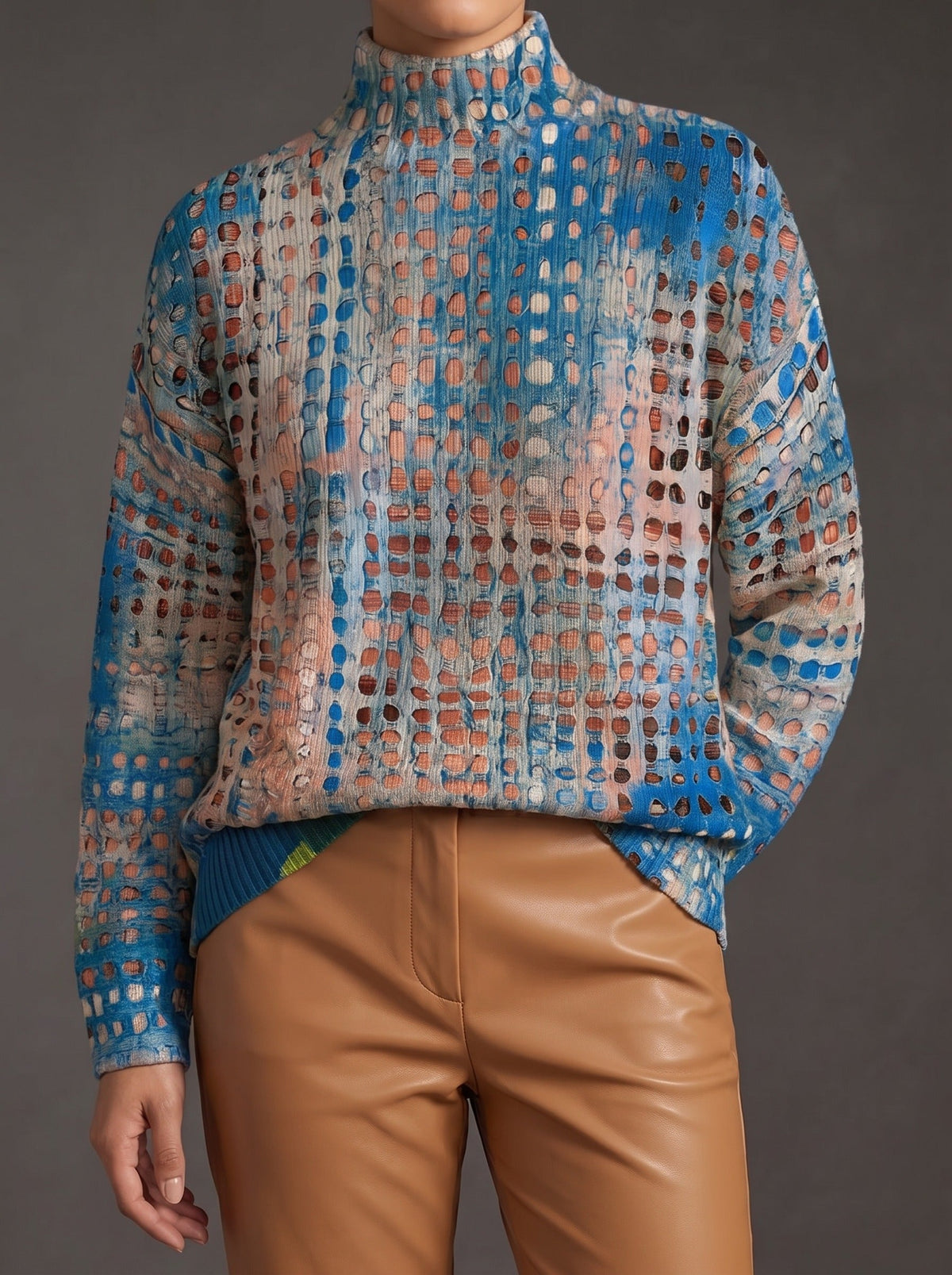 Havilah | Indigo Lattice Roll Neck Jumper