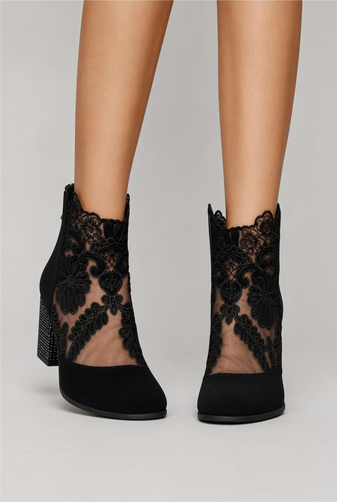 Alyssa | Floral Lace Ankle Boots