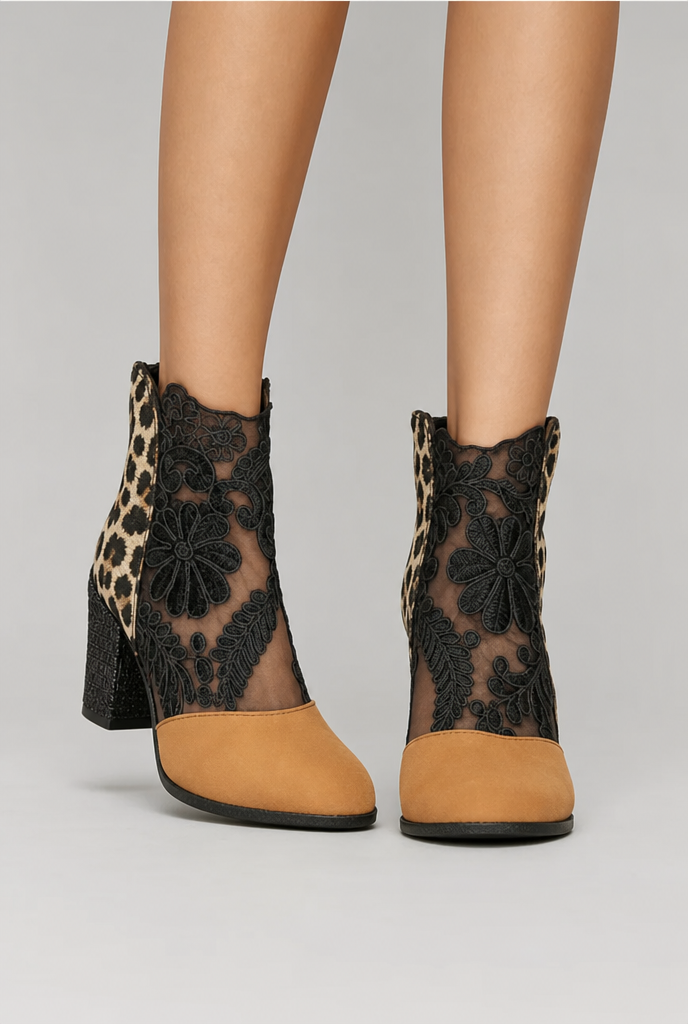 Alyssa | Floral Lace Ankle Boots