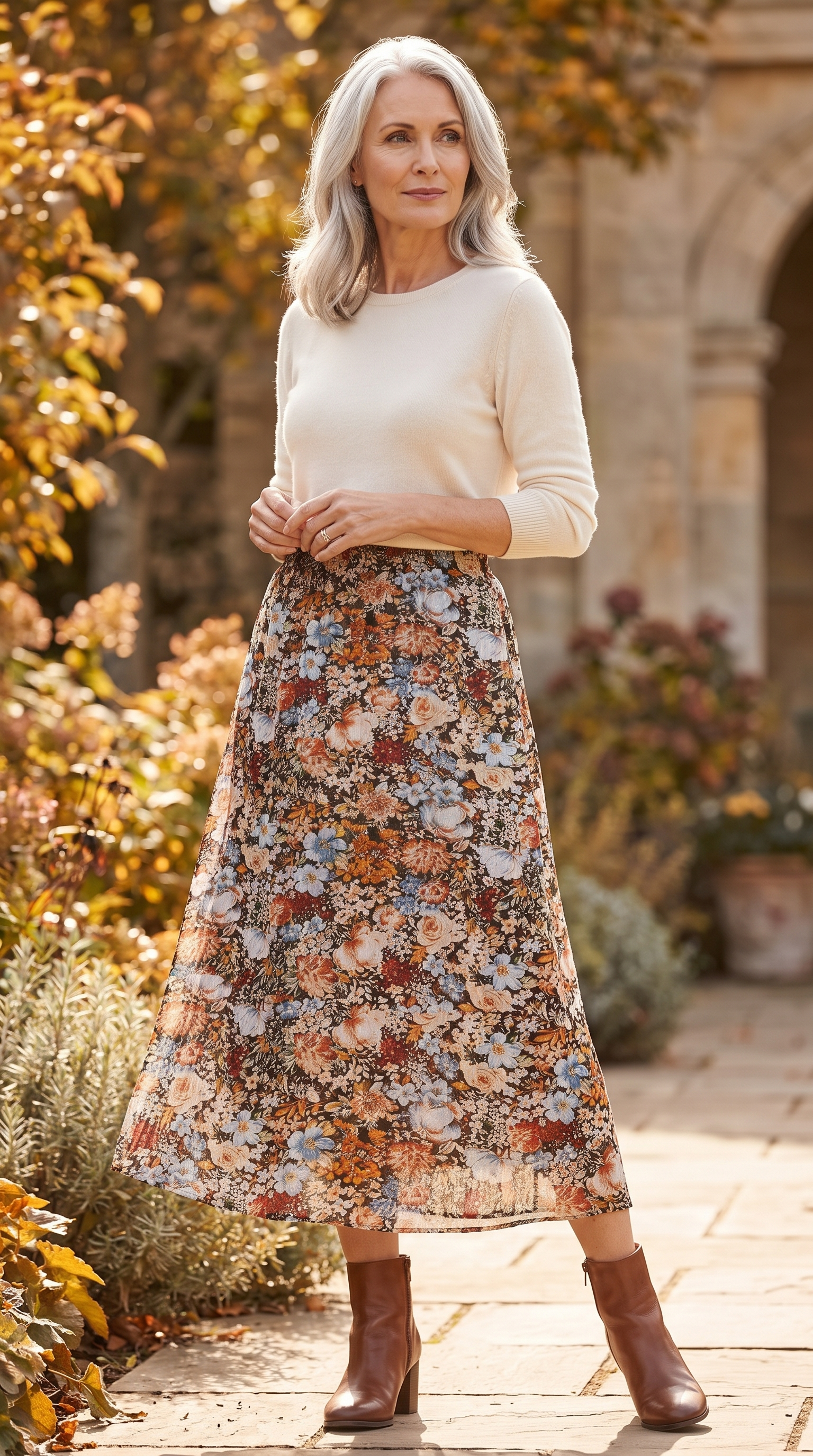Nel | Floral Print Elasticated-Waist Skirt