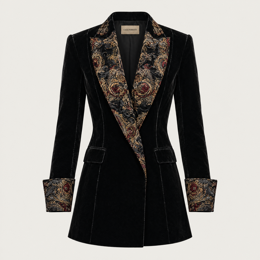 Leontina | Fitted Baroque Printed Blazer in Black