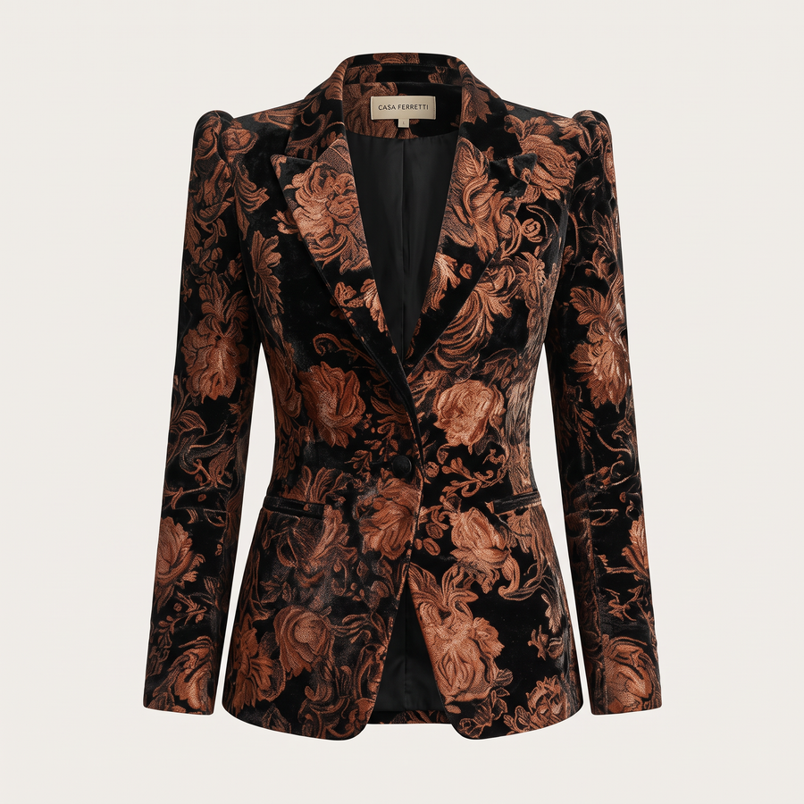 Bertilla | Printed Black and Bronze Floral Blazer