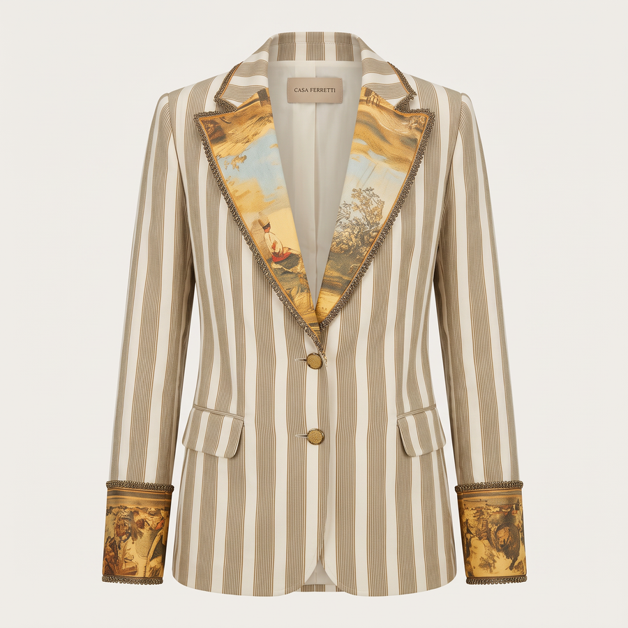 Susanna | Striped Bohemian Blazer with Printed Collar