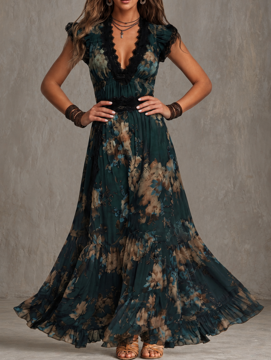 Giorgia | Vintage Floral Chiffon Maxi Dress