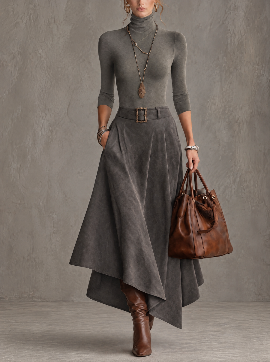 Fabiola | Roll-Neck Top and Asymmetric Skirt Set