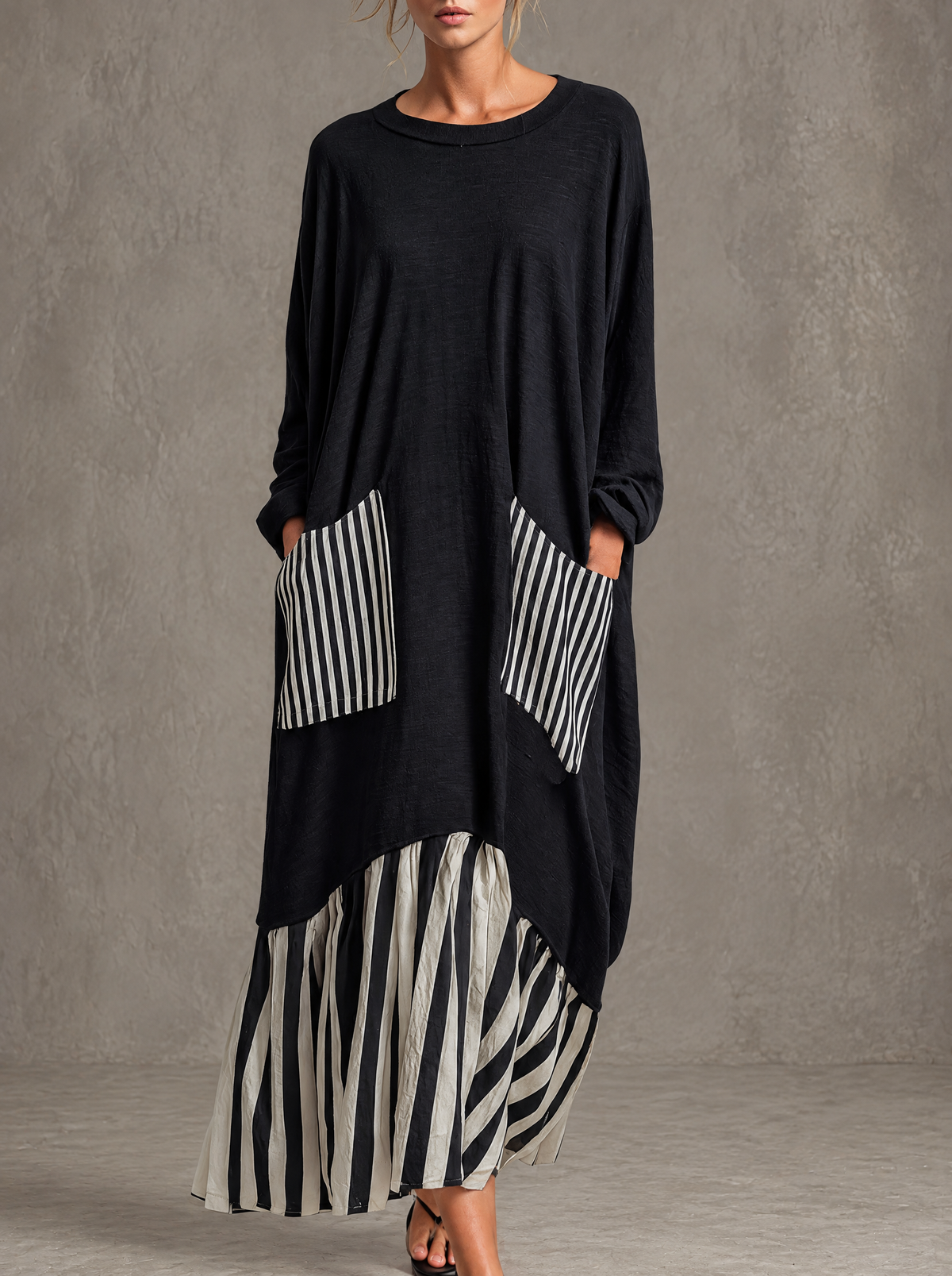 Stefania | Oversized Patchwork Stripe Maxi Dress