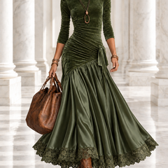 Antonella | Velvet and Satin Maxi Dress with Lace Hem
