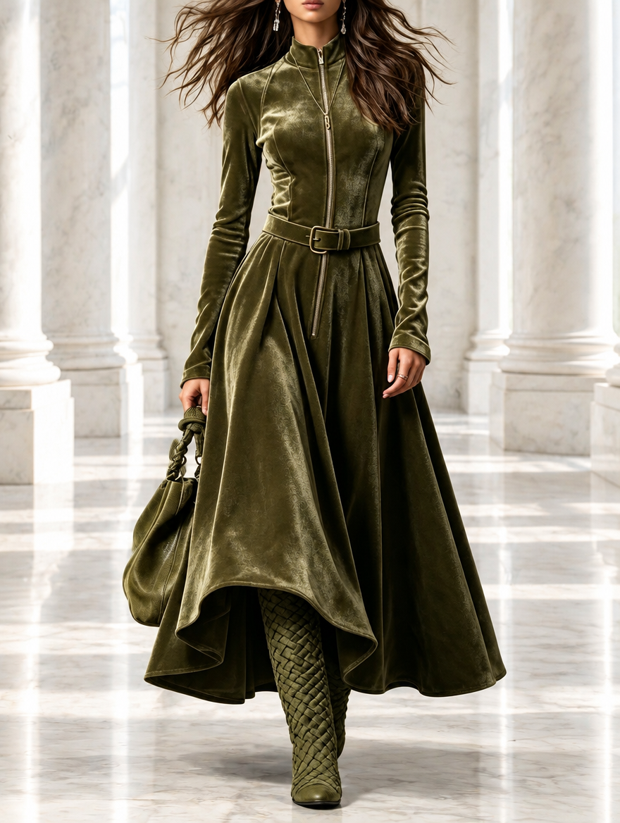 Raffaella | Vintage Velvet Zip-Front Maxi Dress