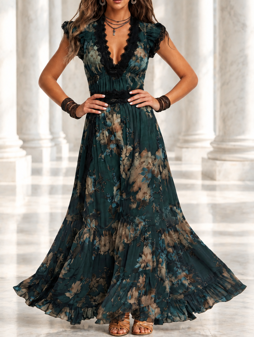 Giorgia | Vintage Floral Chiffon Maxi Dress
