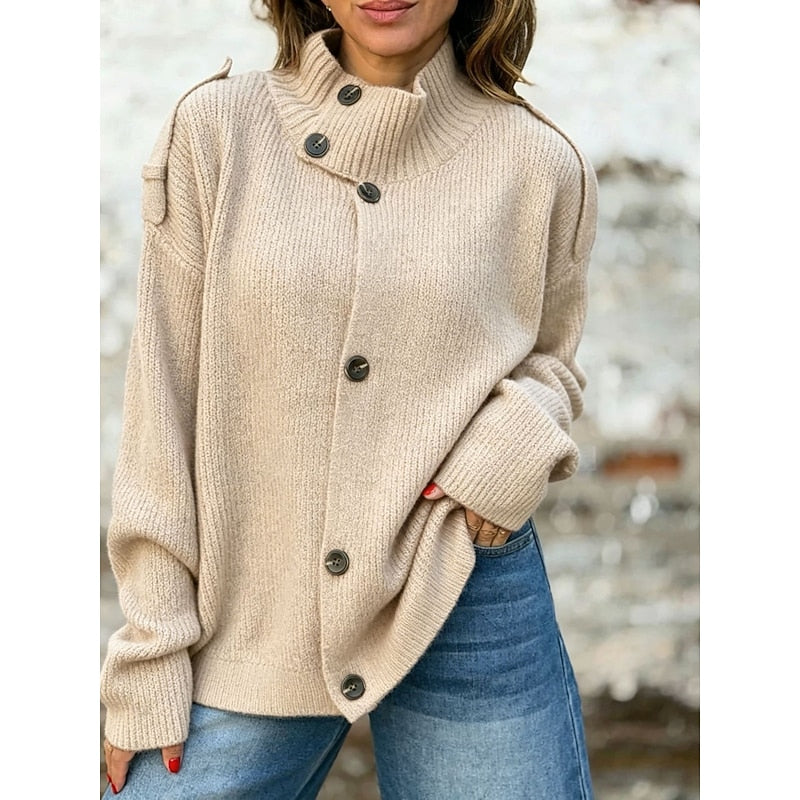 Wendy | Button-Front Stand Collar Cardigan