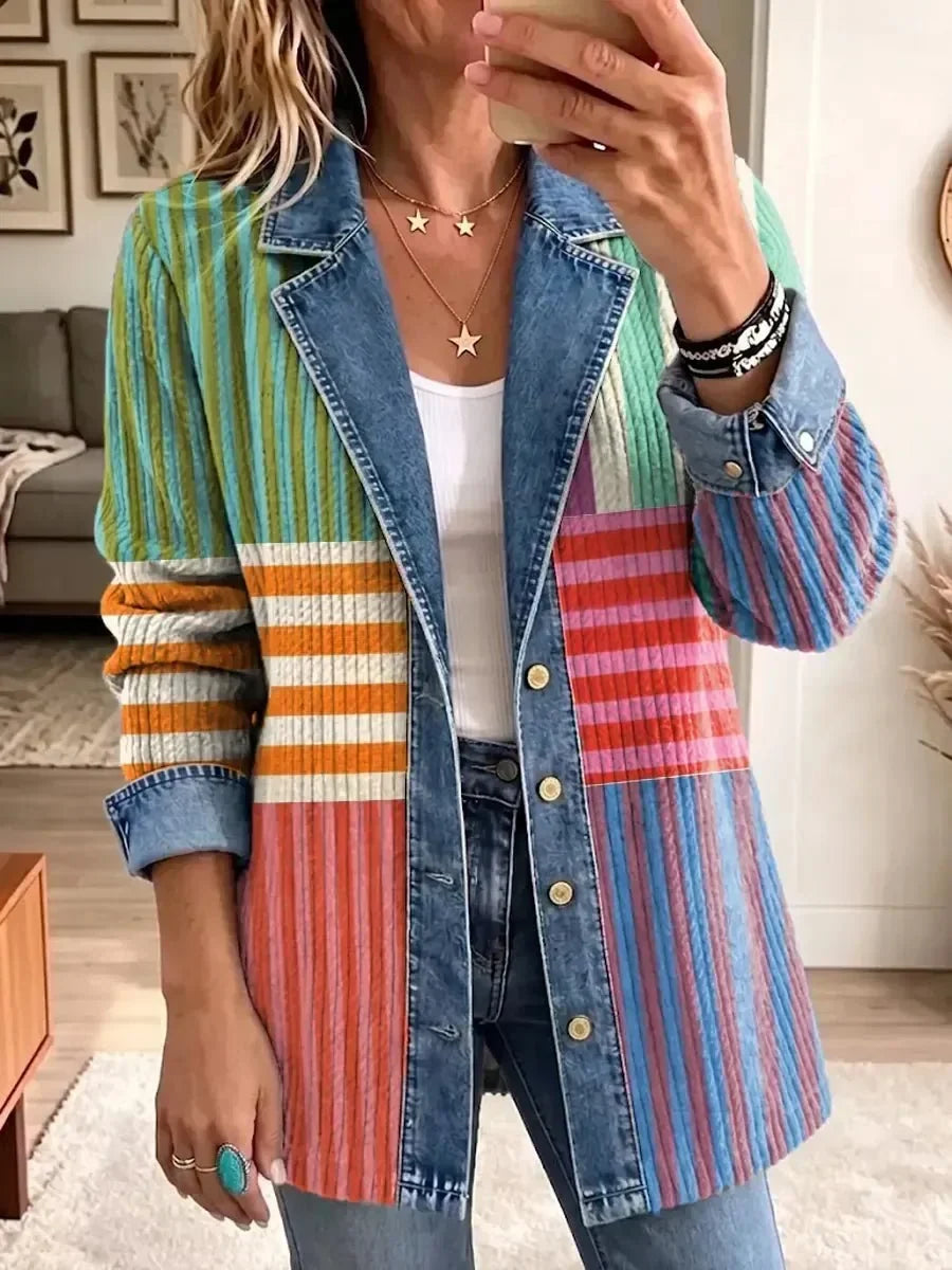 Héloïse | Veste Rétro à Motif Géométrique Style Art
