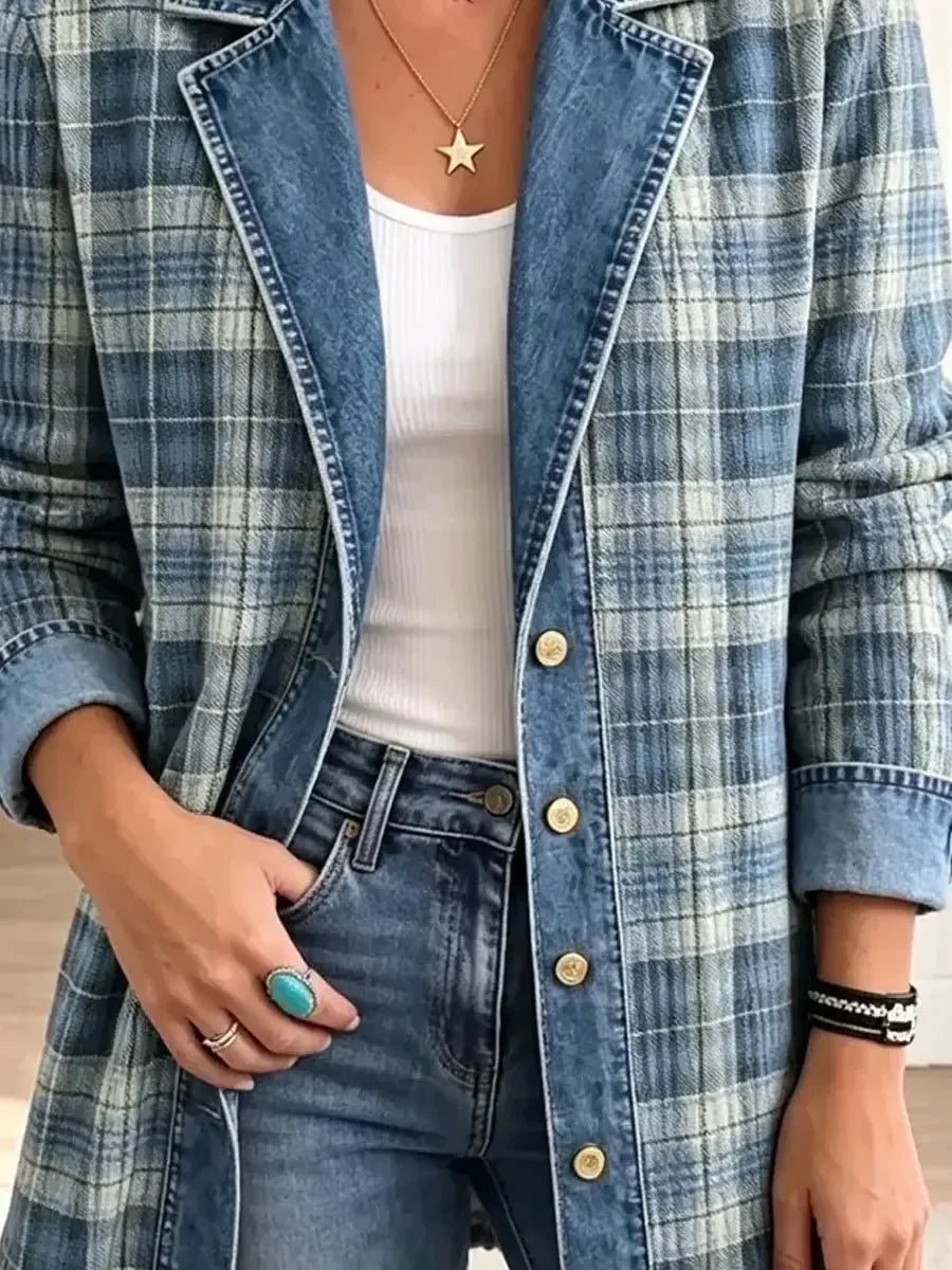Sophie | Veste en Jean Rétro Art à Carreaux Décontractée et Tendance