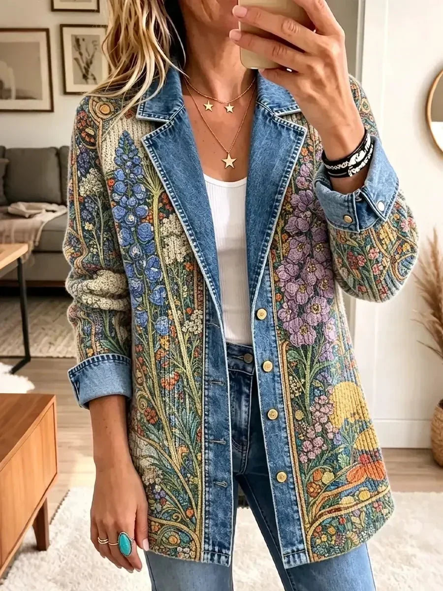 Élisabeth | Veste en Jean Vintage Fleurie