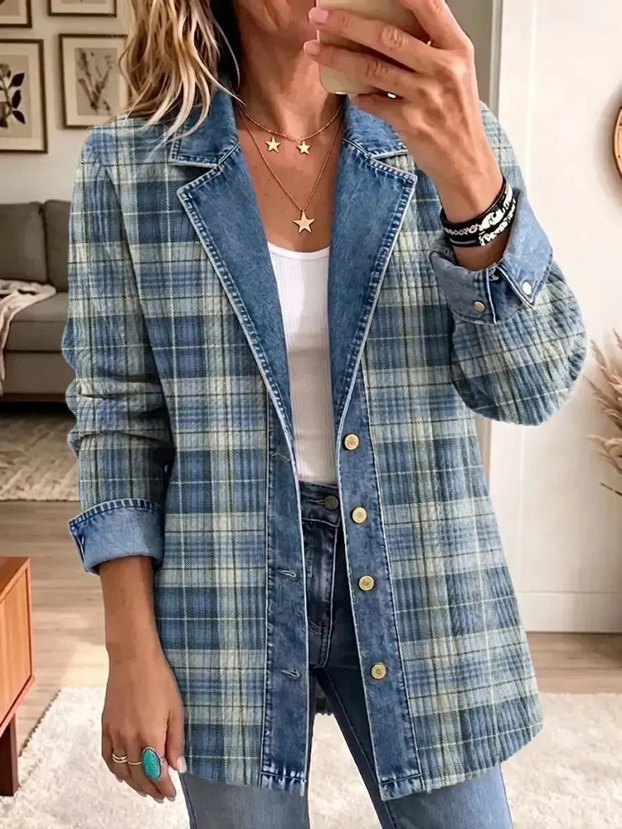 Sophie | Veste en Jean Rétro Art à Carreaux Décontractée et Tendance