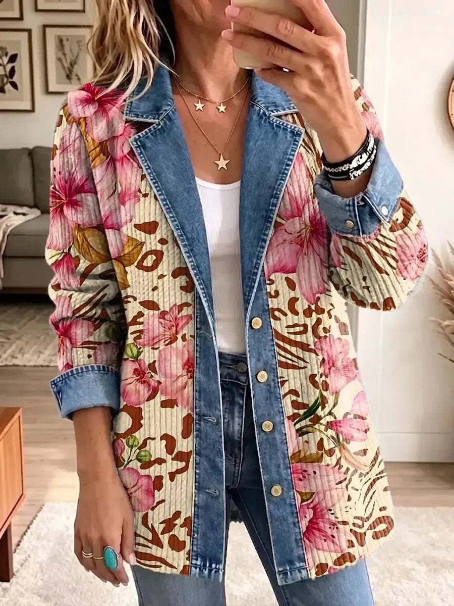 Luna | Veste Rétro Fleurs et Léopard Art