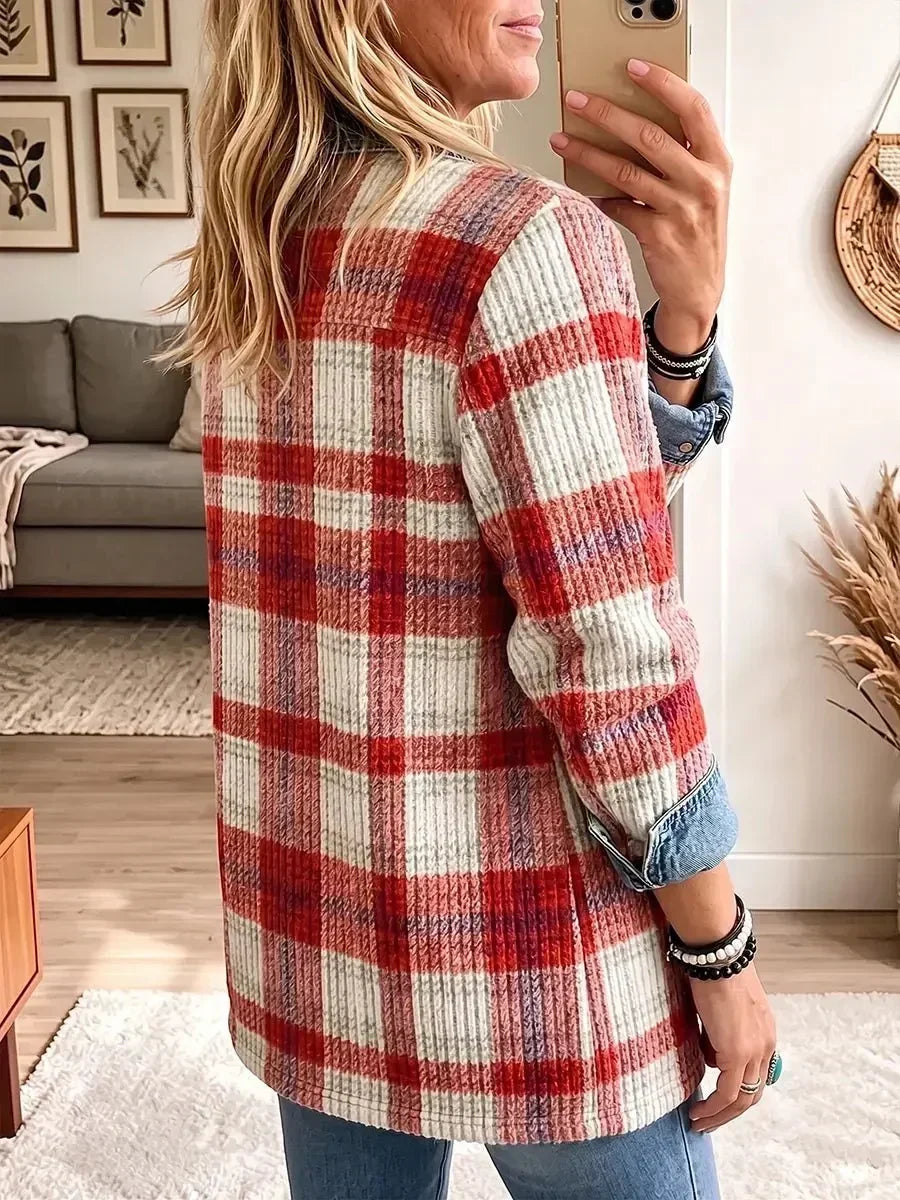Capucine | Veste en Jean Vintage Élégante Patchwork Rouge