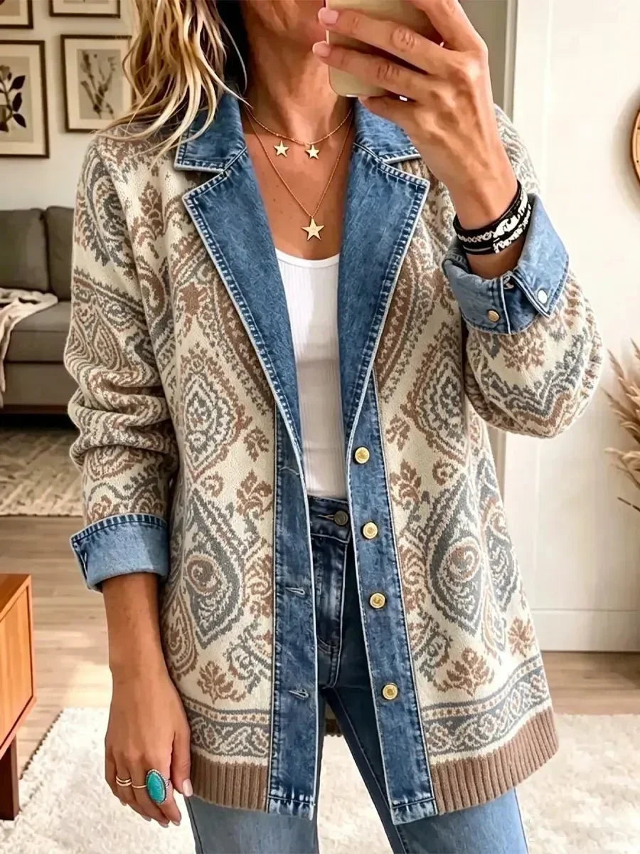 Amélie | Veste en Jean Rétro Ethnique Patchwork Tendance