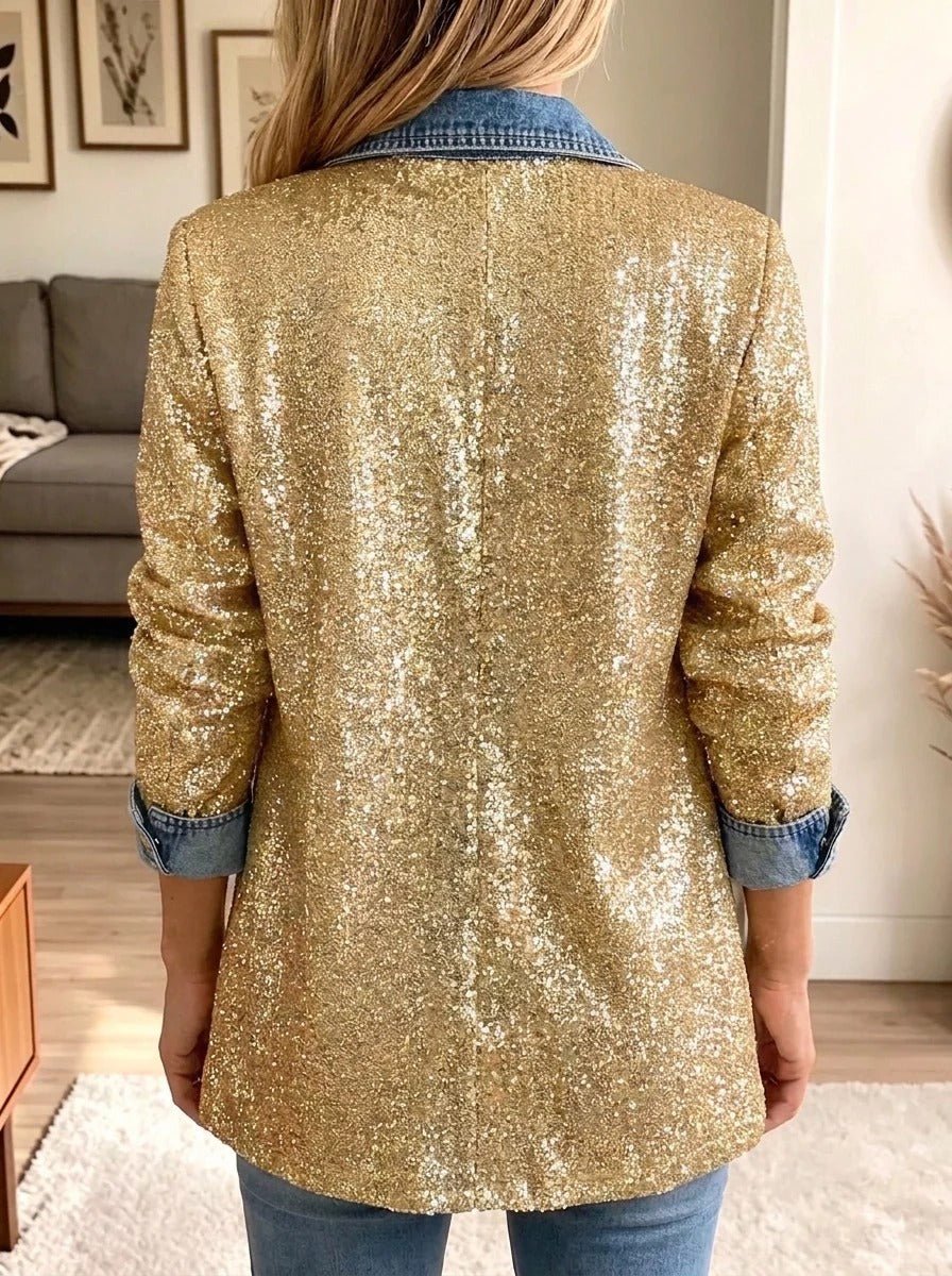 Solange | Veste en Jean à Paillettes Dorées