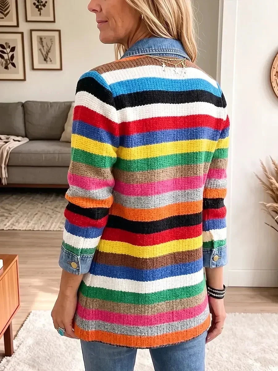 Mélina | Veste en Jean Vintage Élégante à Imprimé Plumes