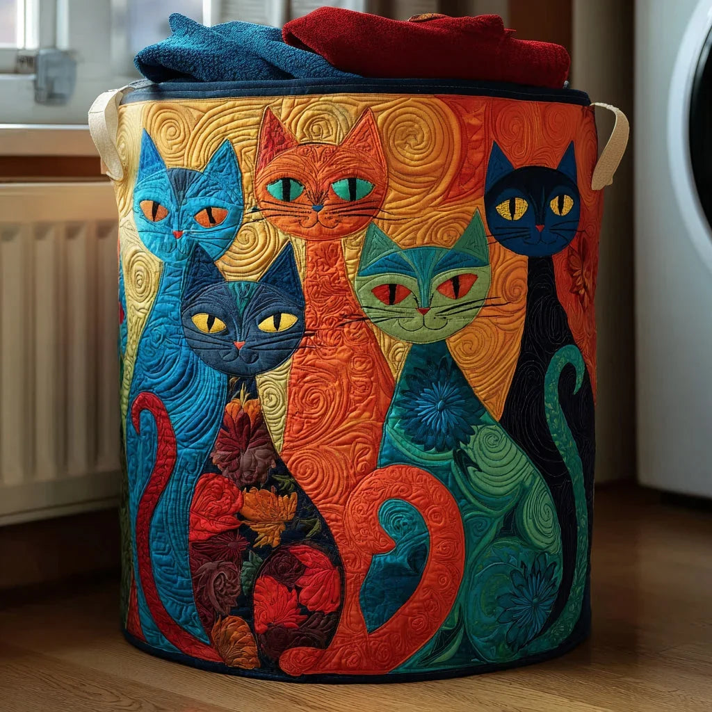 Jewel | Jewel Tone Cat Club Quilted Laundry Basket