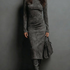 Ava | Faux Suede High-Neck Midi Dress