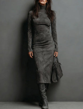 Ava | Faux Suede High-Neck Midi Dress