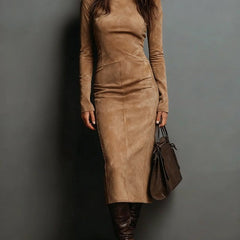 Ava | Faux Suede High-Neck Midi Dress