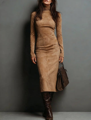 Ava | Faux Suede High-Neck Midi Dress