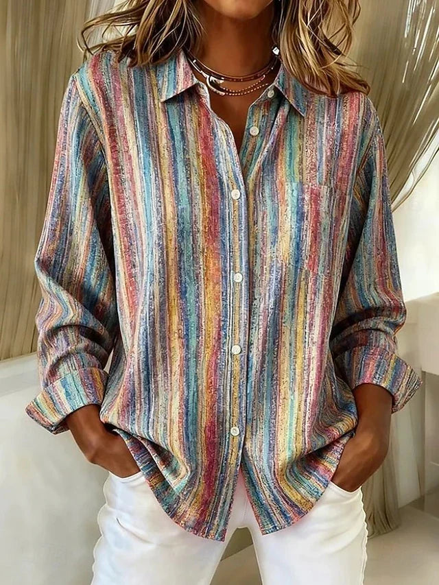 Fenella | Vintage Multicolour Striped Button Blouse