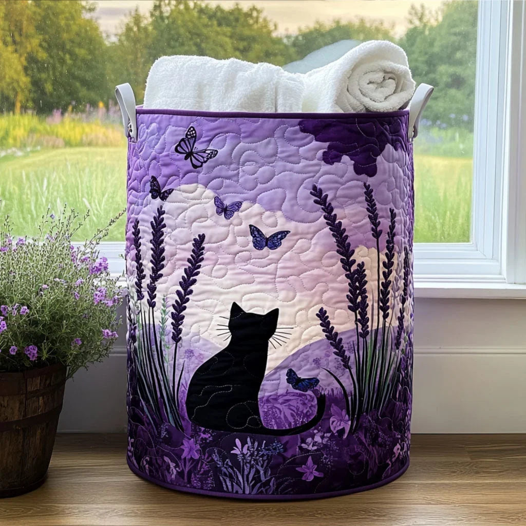 Lavender | Lavender Cat Dreams Quilted Laundry Basket