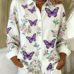 Verity | Whimsical Butterfly Print Button Blouse