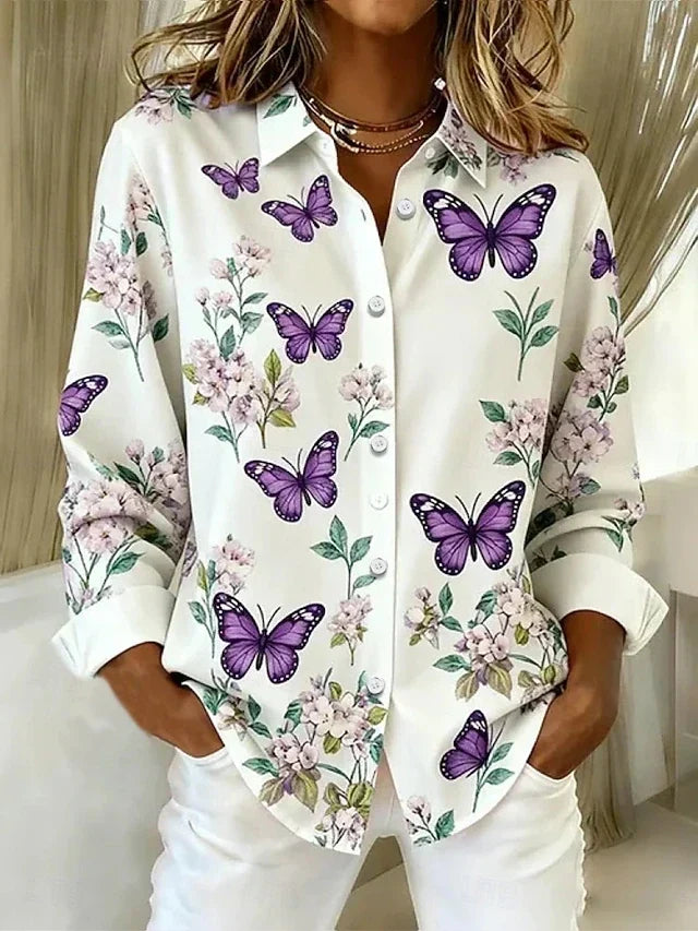 Verity | Whimsical Butterfly Print Button Blouse