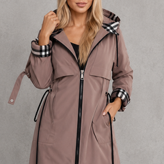 Mabel | Waterproof Hooded Jacket with Check Details