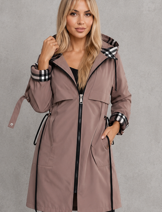 Mabel | Waterproof Hooded Jacket with Check Details