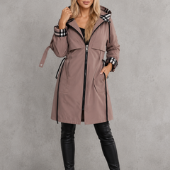 Mabel | Waterproof Hooded Jacket with Check Details