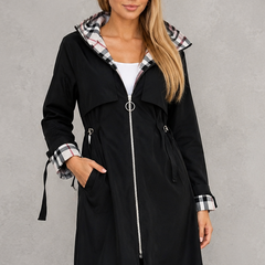 Mabel | Waterproof Hooded Jacket with Check Details