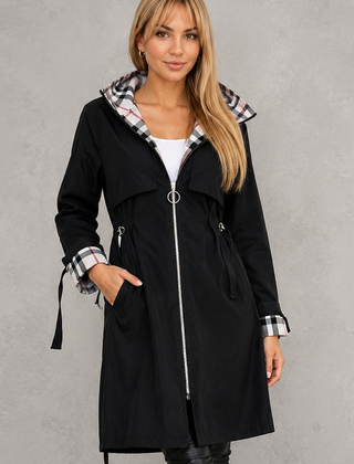 Mabel | Waterproof Hooded Jacket with Check Details