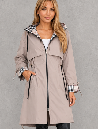 Mabel | Waterproof Hooded Jacket with Check Details