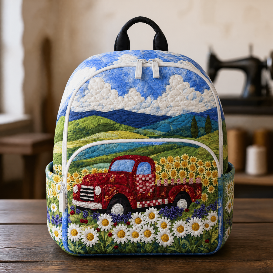 Beryl | Red Vintage Quilted Backpack