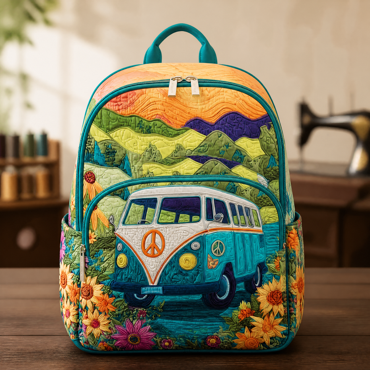 Effie | Sunflowers and Mountains Quilted Backpack