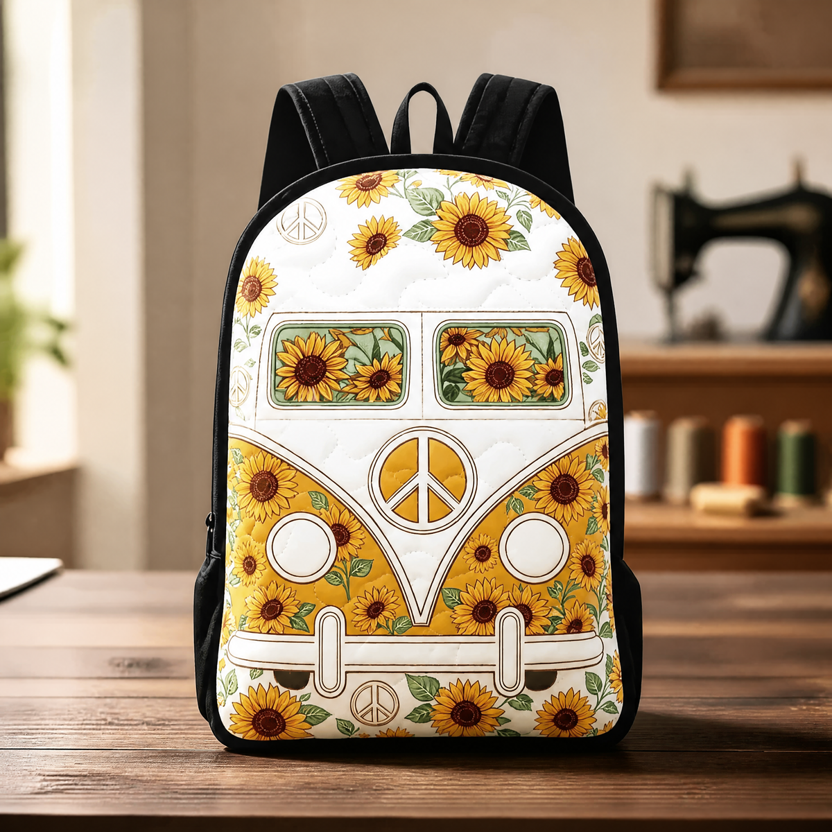 Tamsyn | Hippie Van Quilted Backpack with Black Straps