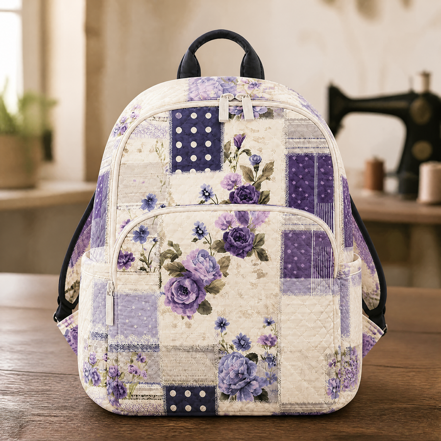 Dulcie | Purple Floral Patchwork Quilted Backpack