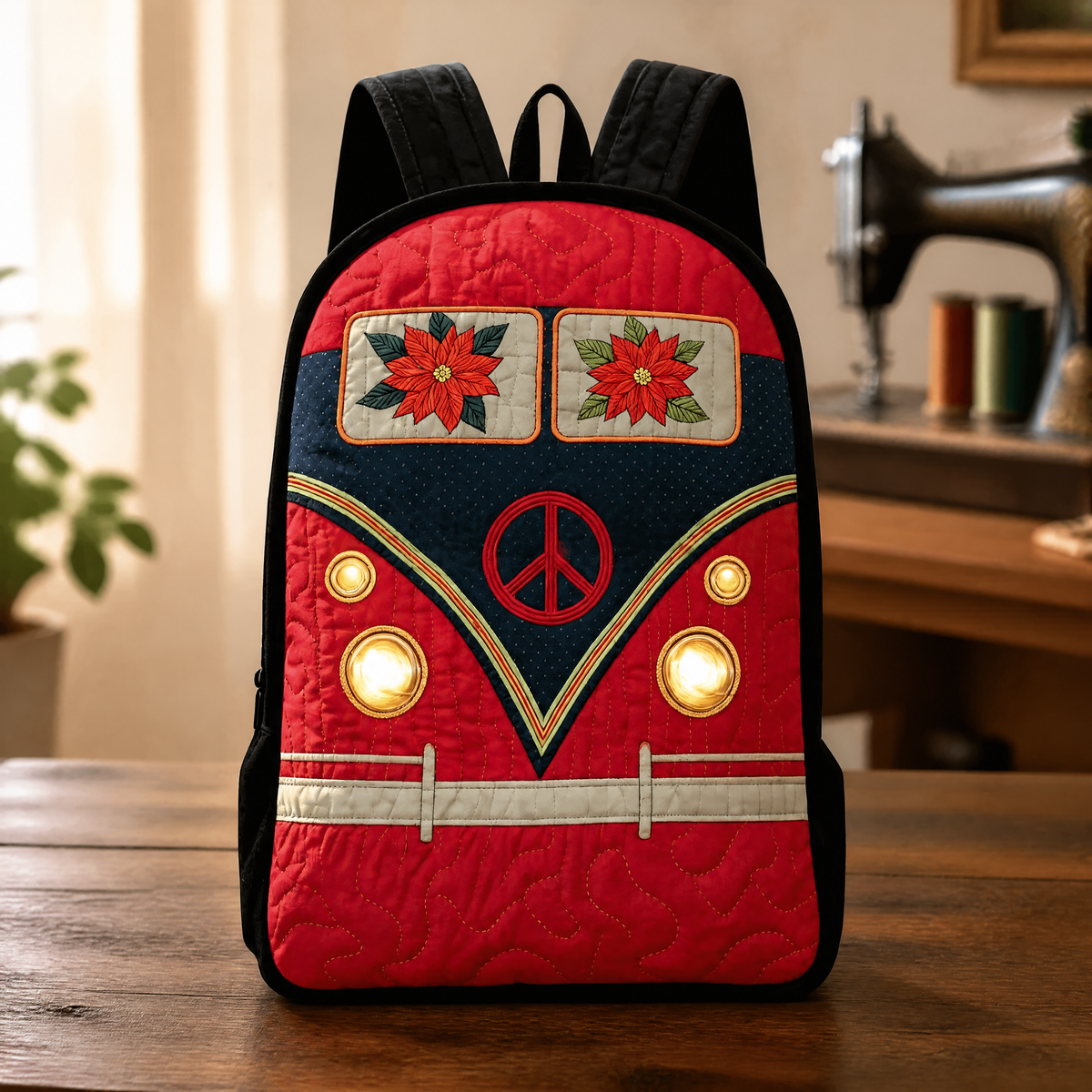 Noor | Christmas Quilted Backpack with Black Straps