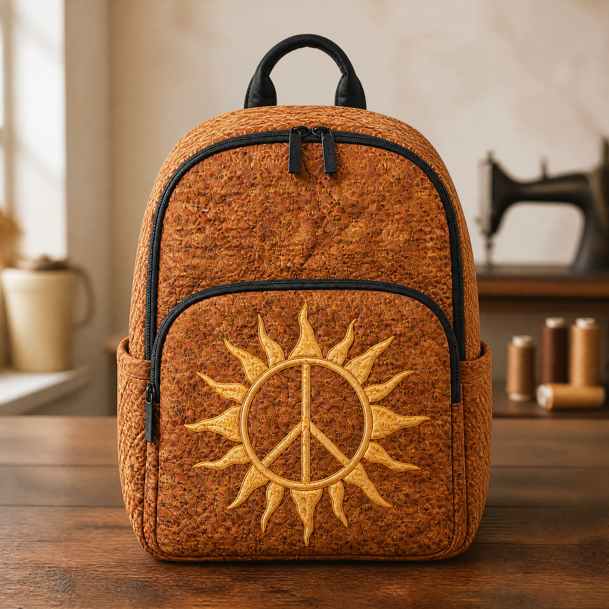 Edie | Sun and Peace Sign Quilted Backpack